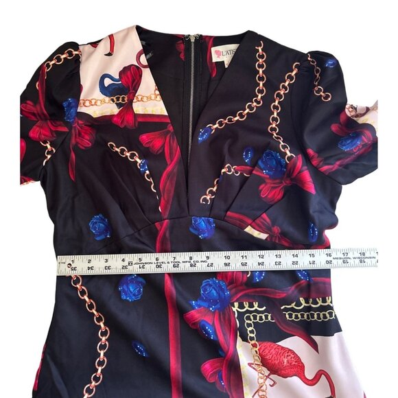 L'ATISTE By Amy Womens Baroque Floral Chain Print Long Sleeve Dress L - Picture 8 of 9